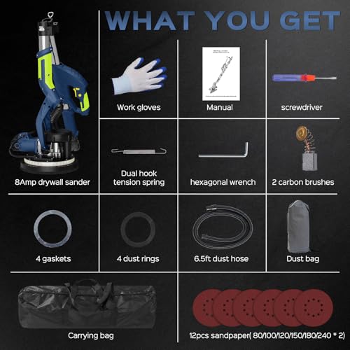 Drywall Sander, 2025 Upgraded 8-Amp Popcorn Ceiling Removal Tool, Blue - color: Dark Blue