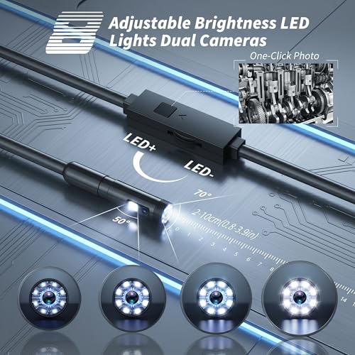 Dual-Lens Endoscope Camera with Light, 1920P HD Borescope
