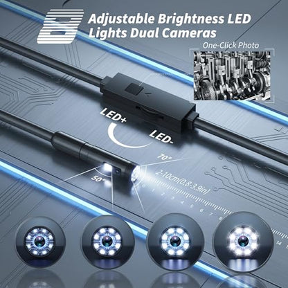 Dual-Lens Endoscope Camera with Light, 1920P HD Borescope