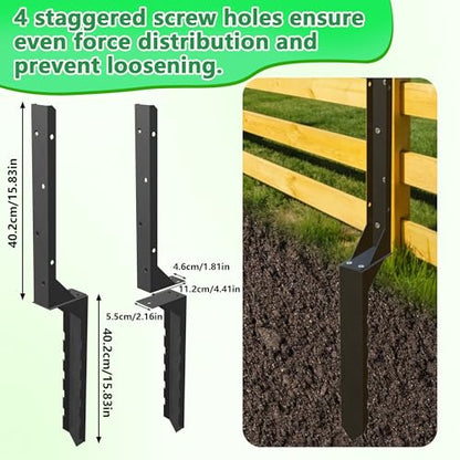 Fence Post Repair Kit 4 Pack Heavy Duty Fence Post Anchor Stakes for Fixed and Repair Tilted Broken Wood Posts Support Thickened Ground Spike Fencing Repair Stakes Black