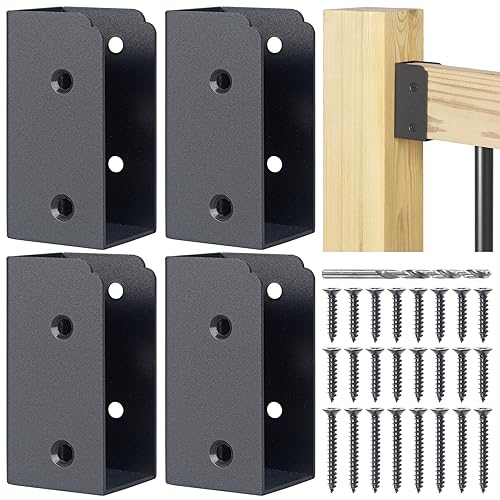 AECXM 201 Stainless Steel 2" x 4" (Actually 1 ½" x 3 ½") Deck Railing Connector, for Deck Railing, Handrail, Barn and Beam end Connection Installation (4pc-Black) - size: Parallel