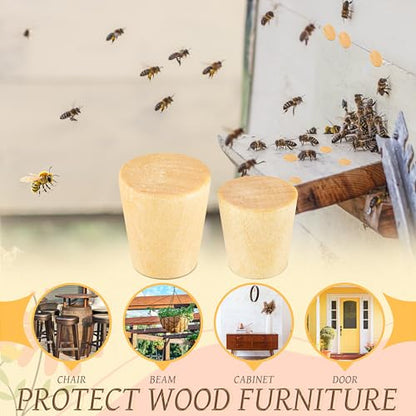 208 Pcs Carpenter Bee Traps 2 Size Wood Carpenter Bee Plugs, Natural Wood