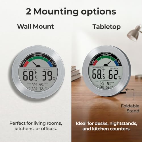 Digital Hygrometer Indoor Thermometer, Brushed Metal Frame, Silver - color: Silver Stainless