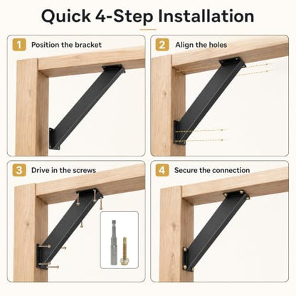 2 Pcs 45 Degree Angle Support Brackets, Heavy Duty Connector Brace for 4x4 Wood Posts and Beams, Black Powder-Coated Steel Corner Joint for Pergola, Gazebo, Tree House, Patio & Cabin