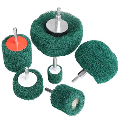 6PCS Non Woven Abrasive Buffing Polishing Wheel Drill Attachment Set,Scouring Pads Power Scrubber Cleaning Kit (Green) - style: green