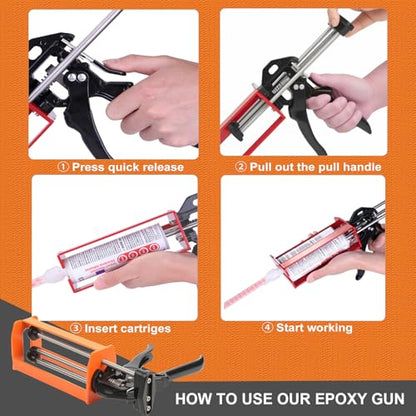 Epoxy Gun Dual Component 200ml – Manual 1:1 & 2:1 Ratio Adhesive Applicator for Epoxy, Urethane, Acrylic,High-Thrust 2-Part Adhesive Gun for Panel Bonding, Structural & Plastic Repair,Orange - size: 200 ml/215 ml (1:1, 2:1)
