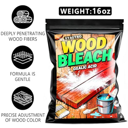 Oxalic Acid Wood Bleach 1 LB - Powerful Wood Stain Remover for Furniture, Decks & Hardwood Floors | Fast-Acting Powder Formula Restores Boats, Antiques & Outdoor Wooden | Safe & Effective