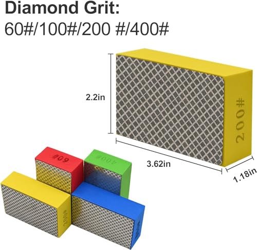 4pcs Diamond Hand Polishing Pads for Ceramic Tile Glass Grinding,Sanding Blocks Polishing 60# - size: 4PCS-60#