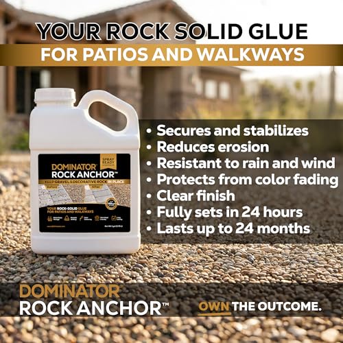 Dominator Rock Anchor 1 Gallon - Rock Glue for Landscaping Gravel & Stone, Ready to Spray, Locks in River Rock, Pea Gravel & Decorative Rock, Prevents Scattering & Washouts, Water-Based - size: 1 Gallon, style: Rock Glue