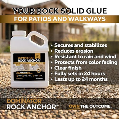 Dominator Rock Anchor 1 Gallon - Rock Glue for Landscaping Gravel & Stone, Ready to Spray, Locks in River Rock, Pea Gravel & Decorative Rock, Prevents Scattering & Washouts, Water-Based - size: 1 Gallon, style: Rock Glue