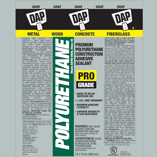 DAP Polyurethane Premium Construction Adhesive Sealant, Gray, 10.1 Oz (7079818814) - color: Gray