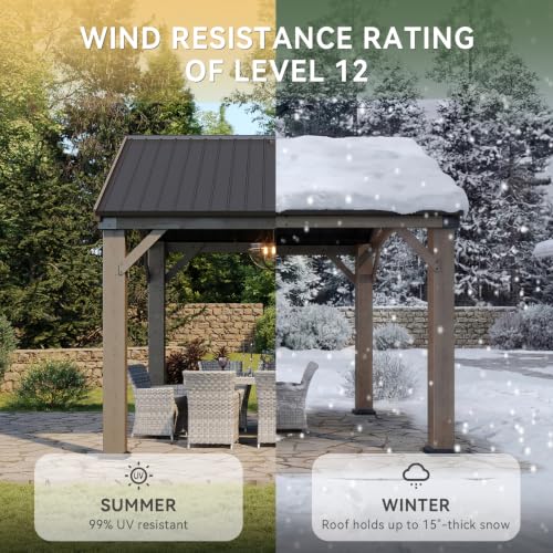 Aoxun 10' x 12' Wood Gazebo with Galvanized Steel Gable Roof, Gray - color: Taupe Gray, size: 10' x 12'