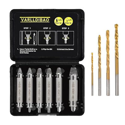 10 PCS Damaged Screw Extractor Set,6 PCS Screw Extractor Remover Kit and 4 PCS Left-Hand Twist Drill Bit Kit for Stripped Screws & Drill Bit