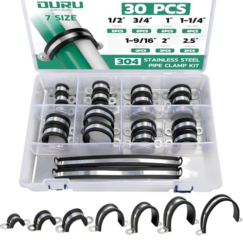 OURU 30PCS Pipe Strap Kit Fits 0.51"-2.52" OD, Rubber U Bracket,7 Sizes - size: 1/2"-2.5"