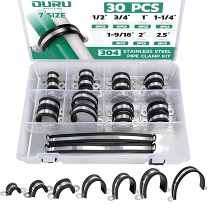OURU 30PCS Pipe Strap Kit Fits 0.51"-2.52" OD, Rubber U Bracket,7 Sizes - size: 1/2"-2.5"