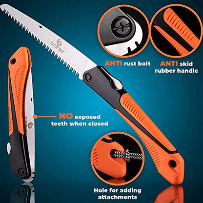 coher Folding Hand Saw for Tree Pruning, Camping, Gardening, Hunting. Cutting Wood, PVC, Bone with Ergonomic Handle Design