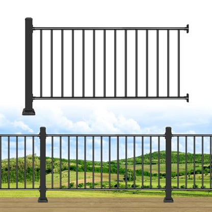 Horizontal Deck Railing Aluminum,42in H x 6ft W,Black,1Post & 1Panel - size: 42in.H x 6ft.W