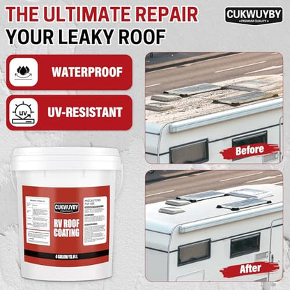 RV Roof Coating White 4 Gallon, Easy to Apply Solar Reflective - size: 4 Gallon
