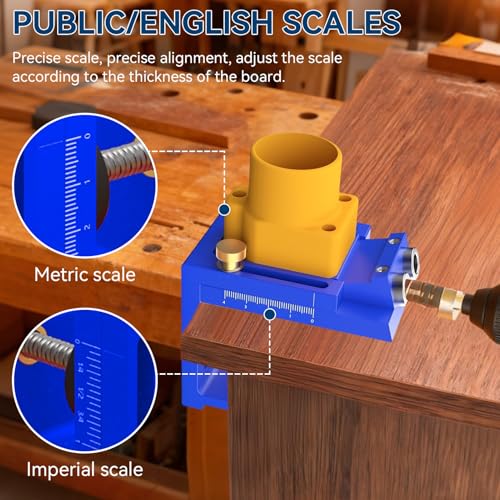 Pocket Hole Jig Kit with Detachable Vacuum Adapter, Professional Aluminum Pocket Hole Jig System Inclined Hole Drilling Positioner Woodworking Oblique Punch Locator Fixture (Blue)