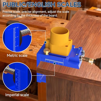 Pocket Hole Jig Kit with Detachable Vacuum Adapter, Professional Aluminum Pocket Hole Jig System Inclined Hole Drilling Positioner Woodworking Oblique Punch Locator Fixture (Blue)