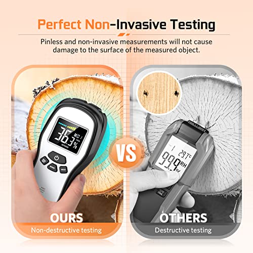 Pinless Wood Moisture Meter, Firewood Moisture Meter for Lumber Drywall - color: Black Silver