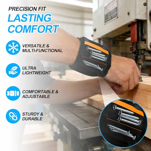 Premium Magnetic Wristband for Tools, Adjustable Wrist Tool Belt for Holding Screws, Nails, Drill Bits, Essential Gift for Men, Handyman, Dad, Husband, Father’s Day, Ideas - color: Black