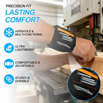 Premium Magnetic Wristband for Tools, Adjustable Wrist Tool Belt for Holding Screws, Nails, Drill Bits, Essential Gift for Men, Handyman, Dad, Husband, Father’s Day, Ideas - color: Black