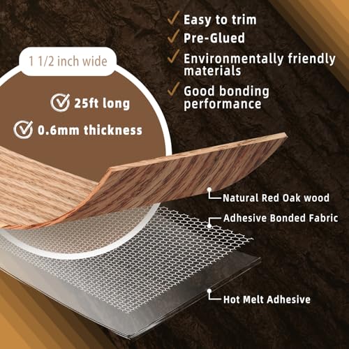 GSCIT Club Red Oak Edge Banding, 1 1/2 inch x 25ft roll of Veneer Edge Banding Preglued Flexible, Wood Tape Banding for Cabinet Repair - color: Red Oak, size: 1 1/2"x 25ft