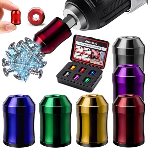 Magnetic Screw Ring, 1/4", for Use with Electric Drills, 6PCS - color: Blue Purple Green Gray Yellow Red