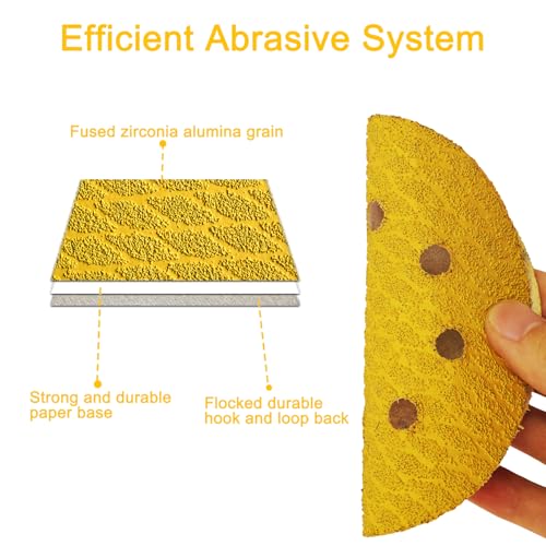 110Pcs 5 Inch Hook and Loop Sanding Discs | 8-Hole Dust-Free, 220 Grits Yellow Diamond | 135G Latex Backing | for Wood/Metal/Auto