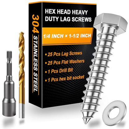 Hex Head Lag Bolts for Wood, Lag Screws 1/4" x 1-1/2",25 PCS - size: 1/4" x 1-1/2"
