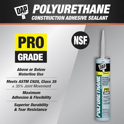 DAP Polyurethane Premium Construction Adhesive Sealant, Gray, 10.1 Oz (7079818814) - color: Gray