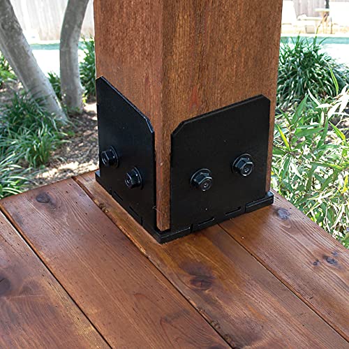 Ozco 51709 8x8 Elevated Post Base Kit with 25 1/4" x3-3/4 OWT Timber Screws, Black Galvanized Steel