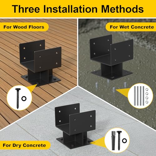 2Pcs 6x6 Concrete Post Base,Heavy Duty Adjustable Anchor Bracket - size: 6x6
