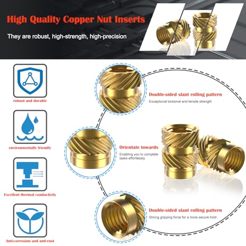 513Pcs SAE Threaded Inserts, #2-56#4-40#6-32#8-32#10-32 1/4"-20 Female Thread Knurled Nuts Assortment Kit, Brass Heat Set Insert for Plastic and 3D Printing Components - size: #2-56 #4-40 #6-32 #8-32 #10-32 1/4"-20