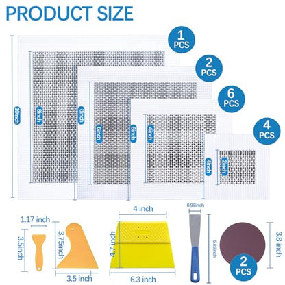HOMMEE 19Pcs Drywall Patch Repair Kit, 4/6/8/10 inch Aluminum Plate Self-Adhesive Fiberglass Mend Wall Holes