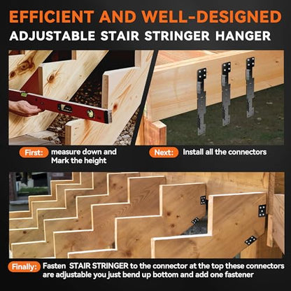 10 Pcs Black Stair Stringer Hanger Bracket, Heavy Duty 18 Gauge Adjustable Stair Stringer Hanger,Deck Stair Brackets,Tair Stringer Connector Great for 2x10 2x12 Stair Stringer,Tie Straps Bracket, - color: Black-10 Pcs