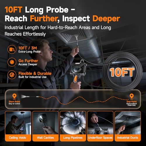 FOXWELL 10FT Dual Lens Borescope, 220° 2-Way Articulating Endoscope Camera - size: 10FT