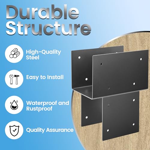 4 Pack 6x6 (Actual 5.5"x5.5") Metal Steel Post Cap Tie Brackets, Heavy Duty Pergola Bracket & Post to Beam Connector for Gazebo, Deck, Patio - size: 6in-4P