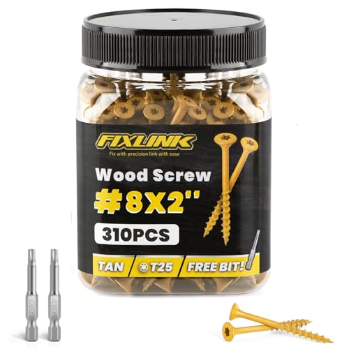 Wood Screws 2 inch, 310PCS, FIXLINK #8 x 2 Deck Screws, Tan - color: Tan, size: #8 x 2"