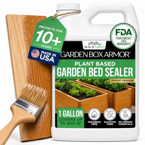 Garden Box Sealer | FDA Food Contact Safe Plant-Based Wood Sealant for Raised Bed, Planter & Pet House. Protects All Wood Types from Water & Weather Damage - size: 1 Gallon