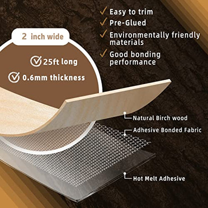 GSCIT Club Birch Edge Banding, 2 inch x 25ft roll of Wood Veneer Edge Banding Pre-glued Flexible, Real Wood Tape Banding for Cabinet Repair Furniture - color: Birch, size: 2"x 25ft