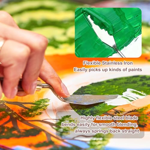 MECCANIXITY 6Pcs Palette Knife Pointed Head, 6.9" Long Palette Knives with Stainless Steel Flexible Spatula Pallet Knife and Wood Handle for Scraping, Mixing, Oil Acrylic Painting Canvas - size: 6.9"