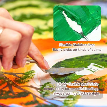 MECCANIXITY 6Pcs Palette Knife Pointed Head, 6.9" Long Palette Knives with Stainless Steel Flexible Spatula Pallet Knife and Wood Handle for Scraping, Mixing, Oil Acrylic Painting Canvas - size: 6.9"