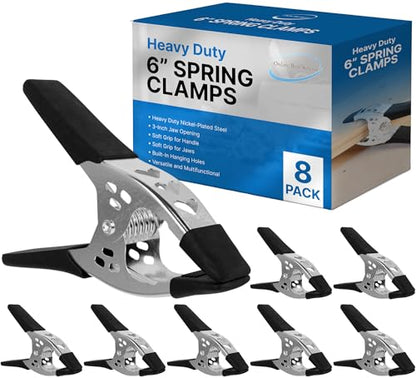 6" Heavy-Duty Spring Clamps, 3" Jaw Opening, 8-Pack - size: 8 Pack