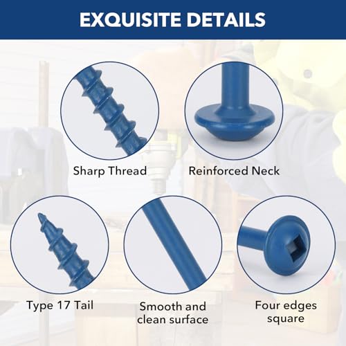Pocket Hole Screws #8x1-1/4, Coarse Thread Wood Screws 300Pcs, Washer Head with Square Drive, 150MM Drive Bit Included - color: Blue, size: #8x1-1/4‘’