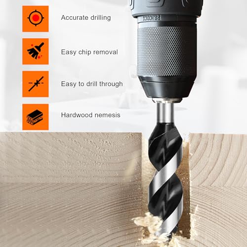 KENDO Auger Drill Bit Set for Wood, 9-Piece Alloy Steel - style: 9PC