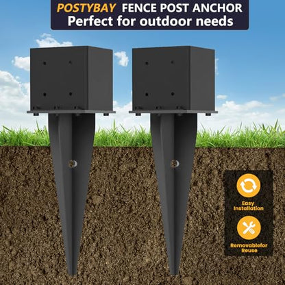 2 Pcs 22" Fence Post Anchor Ground Spike|Black Powder-Coated|6"x6" - size: 2 Pcs, style: 6"x 6"
