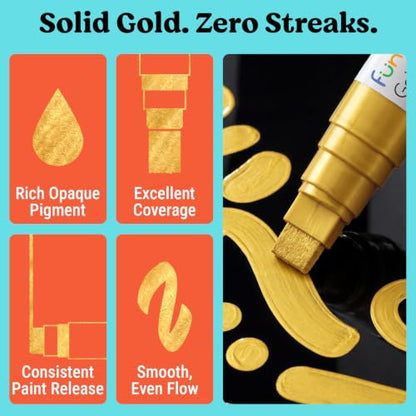 5 Metallic Gold Paint Pen - Acrylic Gold Paint Marker for Wood - color: Gold