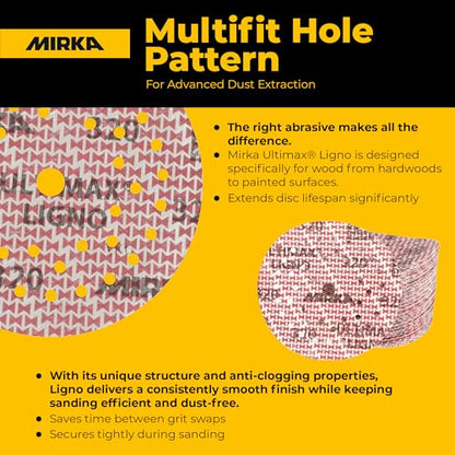 Mirka Ultimax Ligno 6 Inch 80 Grit Wood Sanding Discs Hook & Loop, 50 Pack - style: 80 Grit
